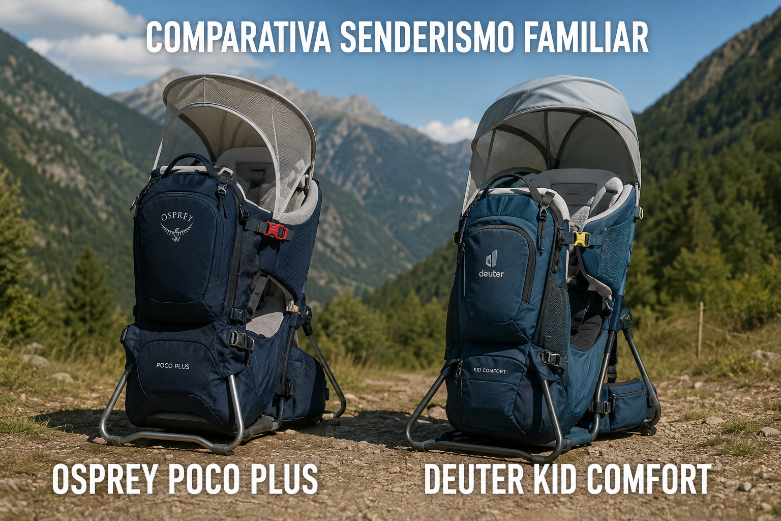 Comparativa mochila Osprey Poco Plus y Deuter Kid Comfort en senderismo familiar